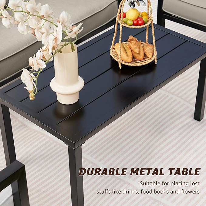 NATURAL EXPRESSIONS Outdoor Patio Furniture 4 Pieces Set, Modern Patio Conversation Sets, Outdoor Sectional Metal Sofa with 5.5 Inch Cushion and Coffee Table,Shale