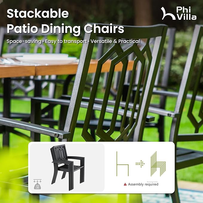 PHI VILLA Patio Wood-Like 37 inch Square Dining Table and Bistro Chairs Furniture Set of 5