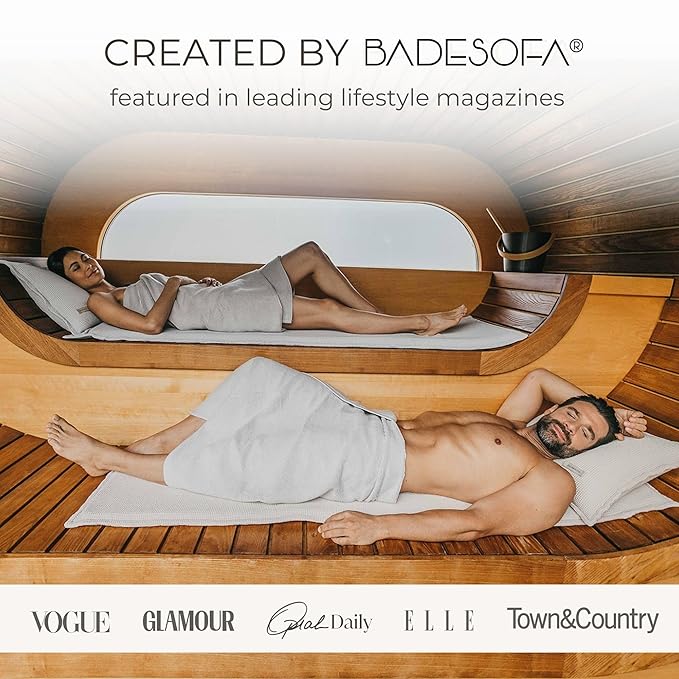 SAUNASOFA™ Sauna Mat & Pillow Set – 2 Person Sauna seat Cushion with Pillow – Luxury Sauna Gift for Infrared or Finnish Sauna in Taupe