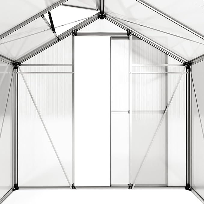Greenhouse Jasmin 3 Aluminum Frame - 6.3 x 6.3 ft Approx. 6 mm Polycarbonate Panels - Bonus Base Frame and Automatic Vent Opener