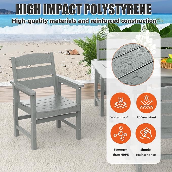 7-Piece HIPS Patio Dining Set, Outdoor Dining Table and Chairs Set with Umbrella Hole, Weatherproof Dining Table Set for 6 Person, Patio Furniture Set for Outside Deck, Grey