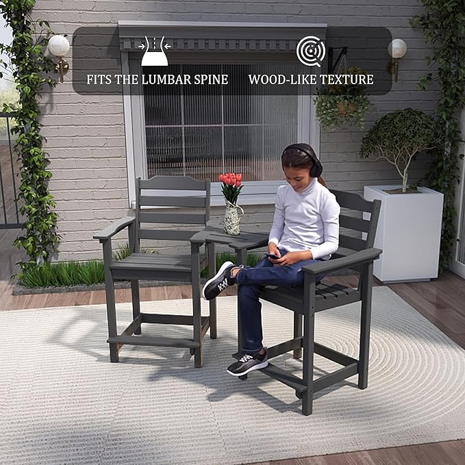 OTSUN Tall Adirondack Chairs Set of 6 with Connecting Tray, 24 inches HDPE Bar Height Outdoor Chairs, All Weather Resistant for Balcony, Porch, Kitchen (6 PCS, Grey)