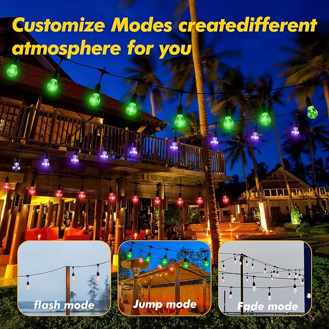 Auroraworld 35FT Solar RGB Outdoor String Lights, Dimmable Waterproof LED Patio Lights with Remote, 11 Shatterproof Edison Bulbs for Cafe Garden Party Decor