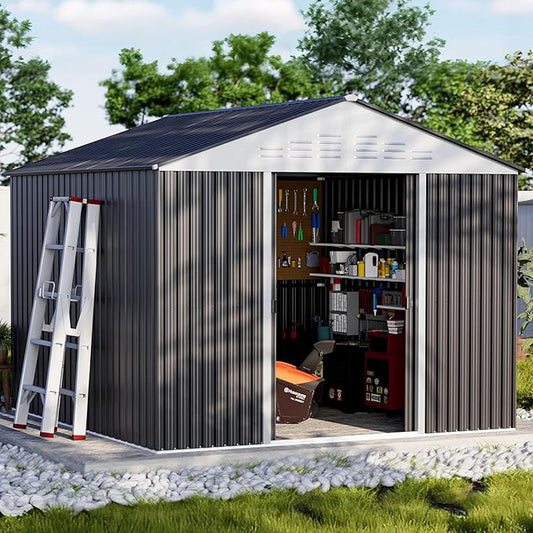 6x4.9 FT Outdoor Storage Shed - Metal Storage Shed for Garden Backyard Steel Outdoor Shed with Updated Frame Structure for Patio Lawn Metal Tool Shed
