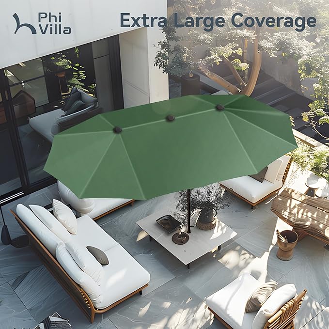 PHI VILLA 13ft Large Patio Umbrellas, Double-Sided Outdoor Market Rectangle Umbrella for Outside, Mint Green