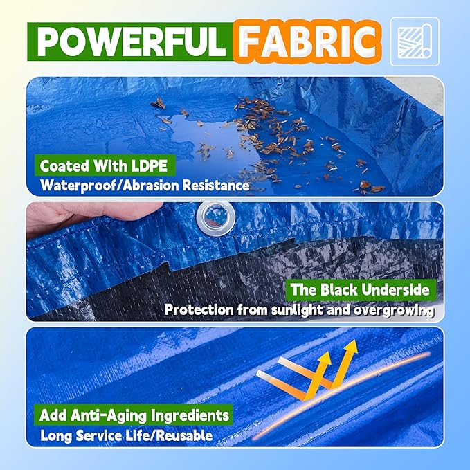16Ft Pool Covers for (12Ft) Above Ground Pools, Winter Pool Cover,Heavy Duty Above Ground Pool Cover Includes Winch and Cable,UV Protection, Strength&Durability,Blue/Black(Cover Only)