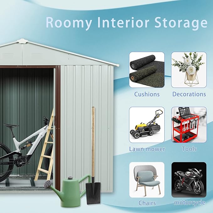8x4 FT Outdoor Storage Shed,Metal Tool Cabinet with Foundation and Vents,Sliding Doors & Padlock,Waterproof Oversized Shelter for Shovels,Umbrellas,White