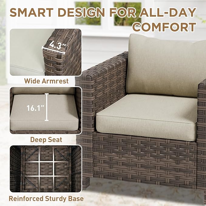 COOS BAY Lanai Chic Outdoor Chair, Deep Seating Patio Chair, Modern Outdoor Armchair, 1 Piece, Brown/Beige