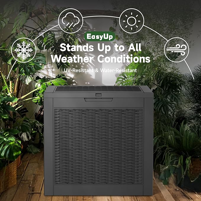 EasyUp 32 Gallon Resin Deck Box Waterproof, UV Resistant Outdoor Storage Box for Delivery, Garden, Patio,and Porch, Rattan Black