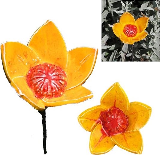 Ceramic Garden Decor - Flower Lawn Stake - Outdoor Statue - Perfect, Unique Gifts for Gardeners Woman, Men, Yard Gifts - Handmade, Frostproof