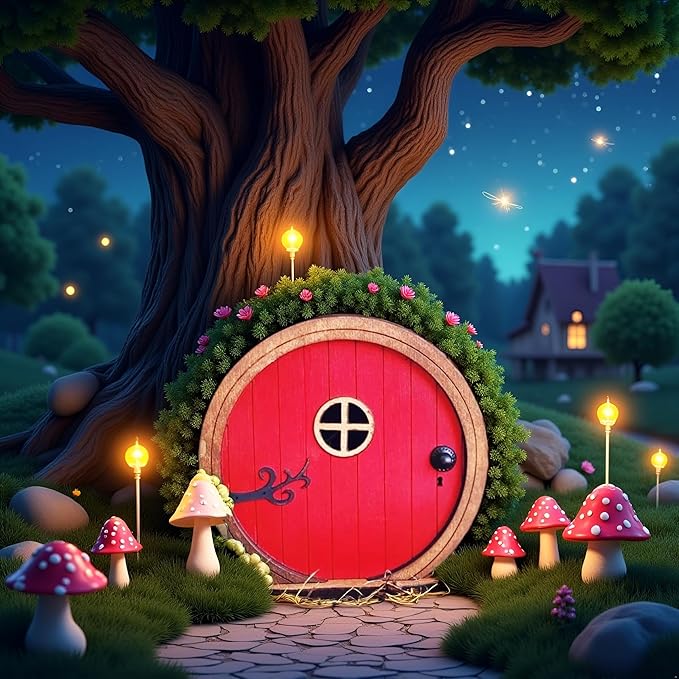 1Pc Red Fairy Garden Door for Tree, Fairy Doors for Trees Outdoor and Tree Trunk, Mini Fairys Gardens Sculpture Lawn Ornament Decor, Fairytales Door Decoration，Garden Miniatures