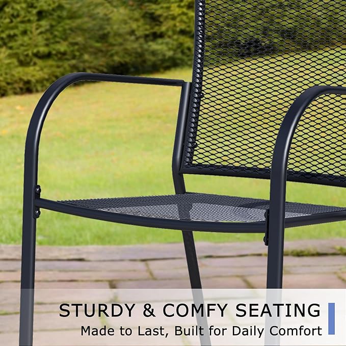 Outdoor Metal Patio Chairs Set of 8, Stackable Iron Mesh Dining Chairs with Armrests, All-Weather Bistro Chairs for Garden, Backyard, Porch, or Balcony