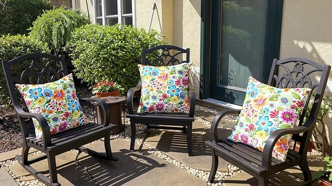 RSH DECOR: Square Throw Pillows Set of 4 | 20” x 20” | All-Weather Spun Fabric | Water and Fade-Resistant | Outdoor Accent Pillows for Patio Furniture | Gregoire Fresco