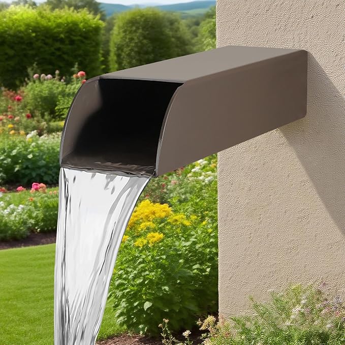 4x3 Inch Stainless Steel 316 Waterfall Spout for Pools Ponds Water Walls - Outdoor Fountain Spillway with Straight Flow Design & Built-in Lip (Brown)