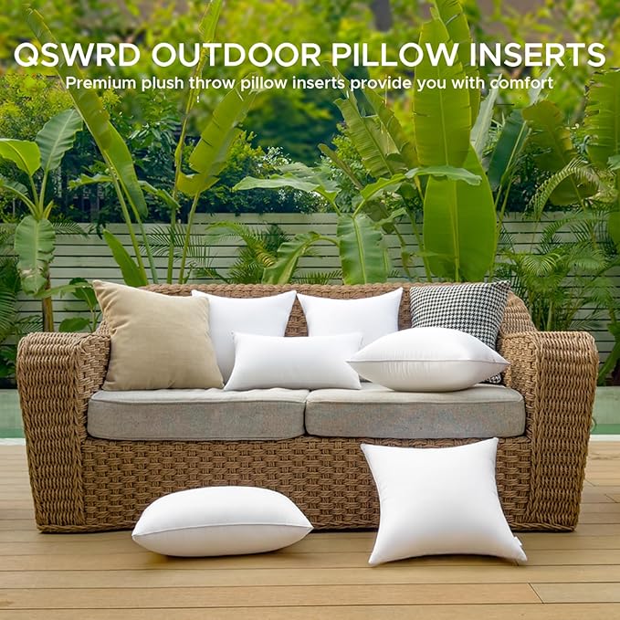 18 x 18 Outdoor Pillow Inserts Pack of 4 Patio Furniture Pillows Cushion Waterproof Square Throw Pillow Inserts Decorative Couch Pillow Inserts White Sofa Sham Cushion Stuffer