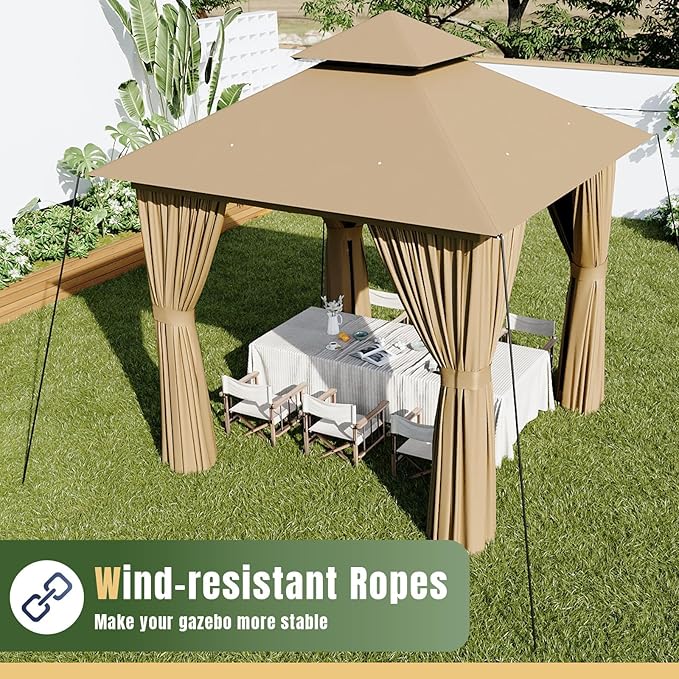 AOXUN Outdoor Gazebo for Patio 8x8, Metal Frame Canopy with Double Roofs, Heavy Duty Party Tent and Shelter with Mosquito Netting and Privacy Screen for Backyard, Lawn, Garden, Deck