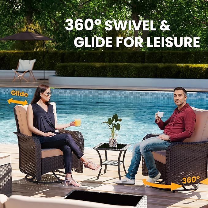 12 Pcs Outdoor Patio Furniture Set Outdoor Furniture All Weather Patio Sectional Sofa PE Wicker Modular Conversation Sets with Coffee Table, Swivel Rocking Chair (Sand)
