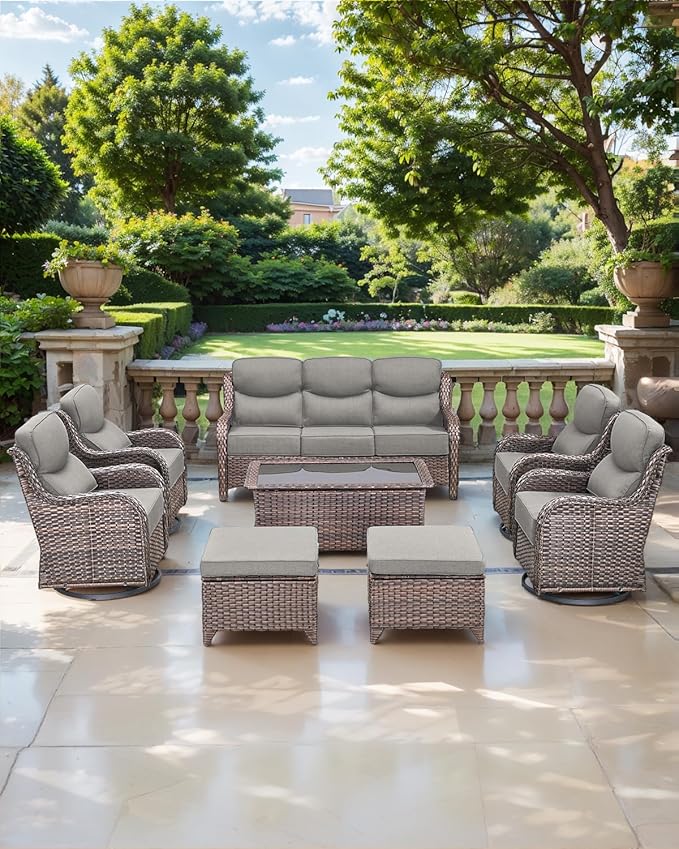 Luxury 24x24x6 Inch Smile Patio Cushions for Outdoor Furniture Set of 6 - Thick Back & Deep Seat Outside Replacement Chair Pillows for Rattan Metal Glider Loveseat Sectional Sofa - Grey