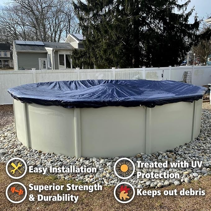 Heavy-Duty Winter Pool Cover | 18 ft Round, 12x12 Scrim Strength, 12-Year Warranty | UV and Cold Resistant, Weatherproof Durable Protection for Above-Ground Pools | Winch & Cable Included