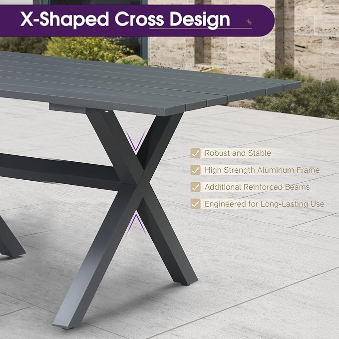 PURPLE LEAF 9 Pieces Patio Dining Set Wicker Outdoor Furniture Rectangular Table and Chairs Set for Garden Deck Aluminum Frame Backyard Kitchen Set, Cushions and Pillows Included Taupe