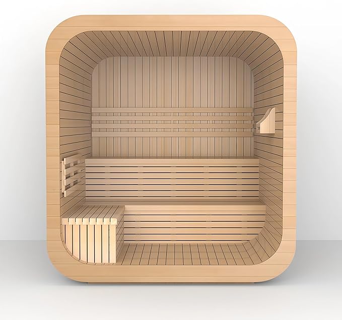 Outdoor Wood Sauna, Canadian Cedar Sauna 6 Person, 6 KW ETL Harvia Heater, with Front Large Glass Windows, Square with Wooden Bucket,Spoon(0-195 °F)