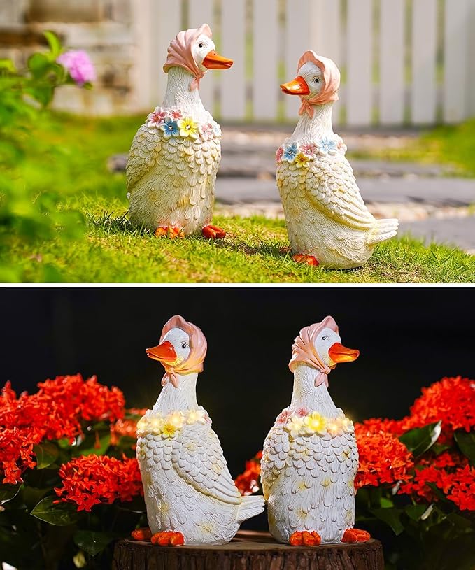 Porch Goose Statues for Garden Decor: Outdoor Sculpture for Lawn Patio Yard Balcony Ornaments - Gifts for Mother Grandma Women(White)