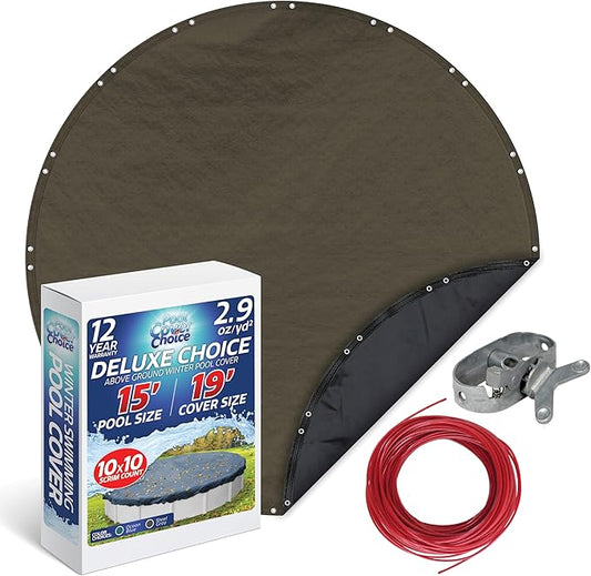 Winter Swimming Pool Cover for 15 ft Aboveground Round Pool Size, Deluxe Choice Series, Solid Material, Color - Steel Gray, Pool Cover Choice 5915-4CHOICE