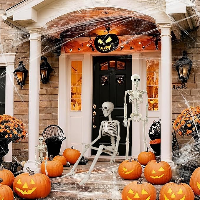 Skeleton Halloween Decorations Outdoor Indoor - 1Pcs 36" 1Pcs 16" Posable Plastic Skeleton,3FT Movable Joints Full Body Bones,Funny Halloween Decor for Party,Porch,Haunted House,Yard, Garden,Graveyard