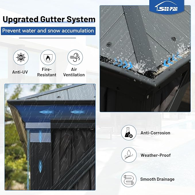 Outdoor Hardtop Gazebo for Patio 12x14FT with Resin-Galvanized Steel Roof, Metal Hard Top Gazebo with Gutters, Heavy Duty Gazebos All Season with Curtains & Netting, for Deck, Backyard, Hot Tub