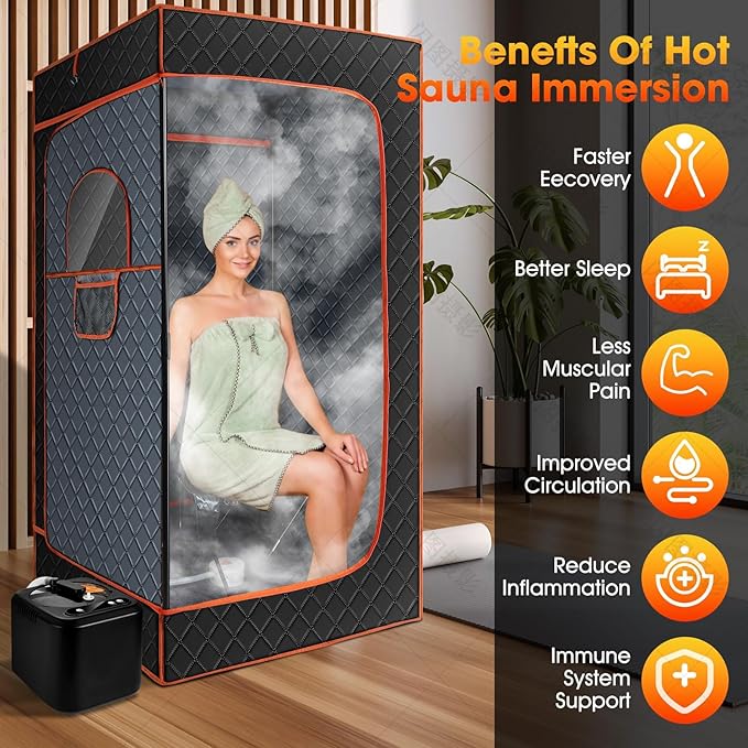 Sauna Box，Portable Sauna for Home with 3L 110V Steamer, 9 Levels, Folding Chair, Extra Large Size (71''*35''*35''), Full Body Sauna Tent for Relaxation, Detoxification