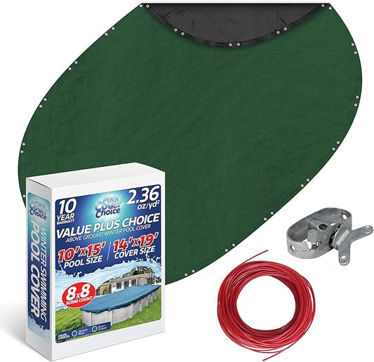 Winter Swimming Pool Cover for 10 ft x 15 ft Aboveground Oval Pool Size, Value Plus Choice Series, Solid Material, Color - Evergreen, Pool Cover Choice 321015-4CHOICE
