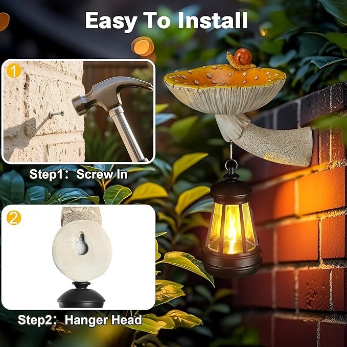 Mushroom with Snail and Lantern Cute Solar Statue Light Garden Decoration Resin Decoration Painted Design Craft Ornament for Indoor Outdoor Gift(Yellow)