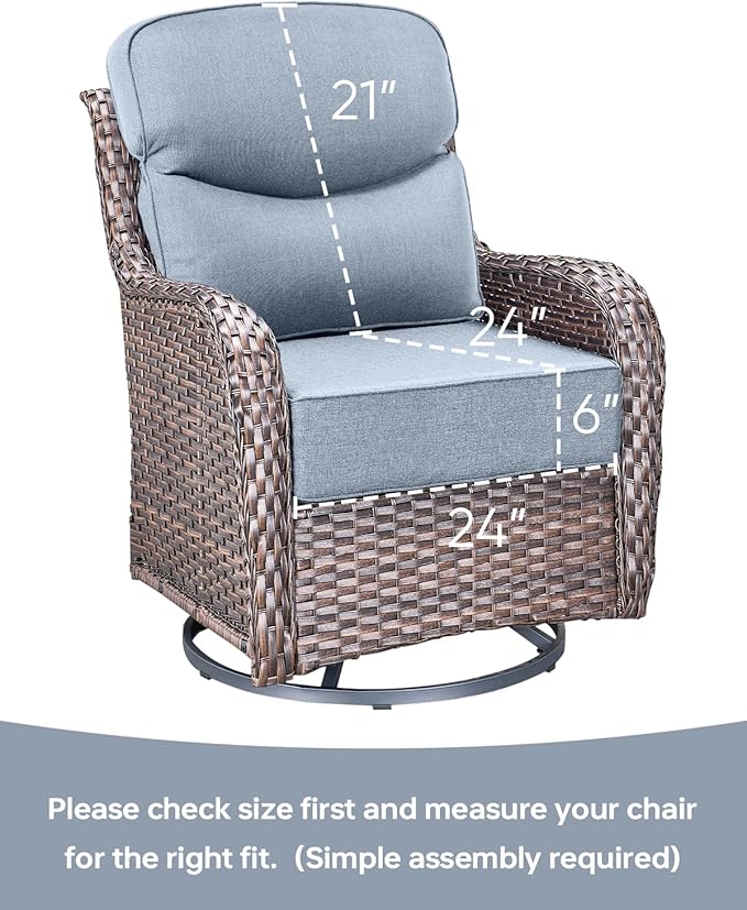 Luxury 24x24x6 Inch Smile Outdoor Cushions for Patio 5 Piece Set - Set of 5 Zippered Outside Pillows for Wicker Dining Rocking Swivel Chairs Loveseat Couch Sectional Sofa - Baby Blue