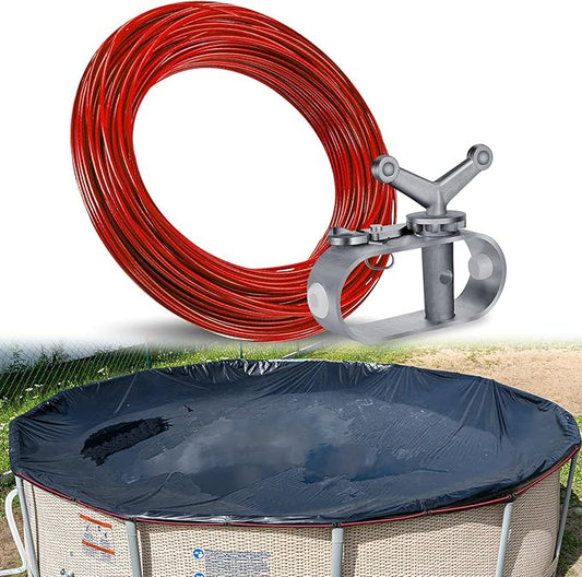 131ft Pool Cover Cable and Winch Kit Pool Covers for Above Ground Pools 10x16 Pool Cover Cable for Securing Above Ground Swimming Pool Covers(Red)
