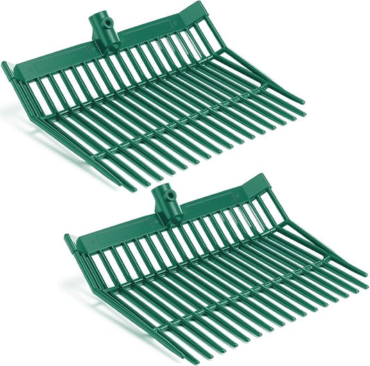 Lasnten Manure Fork Replacement Head, 18 Tines Pitchfork Head with Screws and Nuts, Horse Manure Rake for Picking up Grass and Hay(Army Green,2 Pcs)