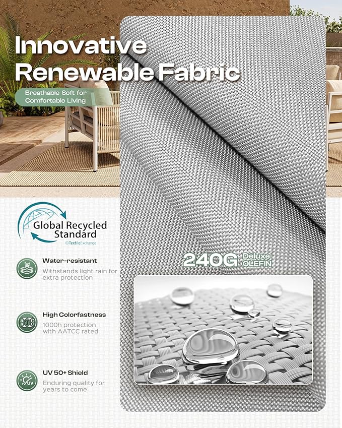 Aluminum Outdoor Patio Furniture Set, HDPE Rope 4 Piece Modern Sectional Conversation Sets with Dual-Layer Coffee Table, All Weather Patio Couch Sofa with Thick Cushions, White Frame, White