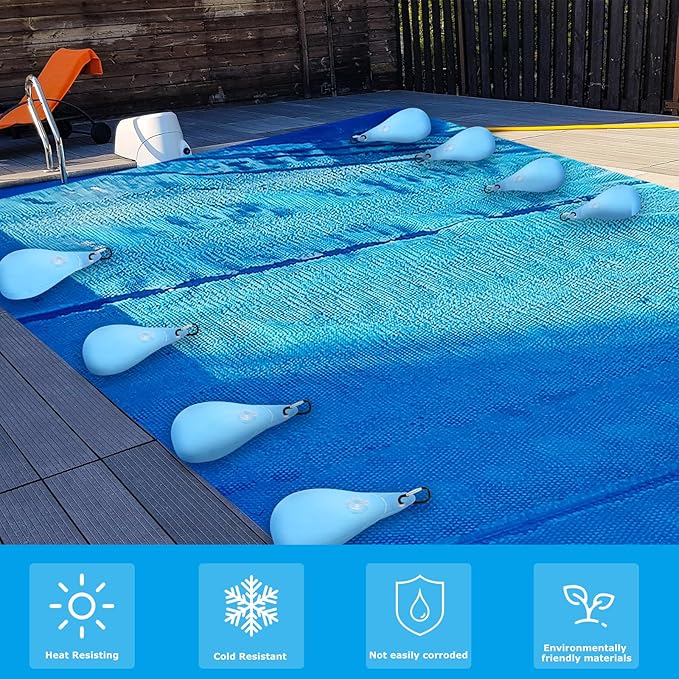 Hungdao 6 Pack Pool Cover Weights with Hooks Above Ground Hanging Water Bags Leakproof Thick PVC Swimming Pool Cover Tarp Weights Winter Antifreezing for Above Ground Closing Kit, 13.5 x 9 Inch