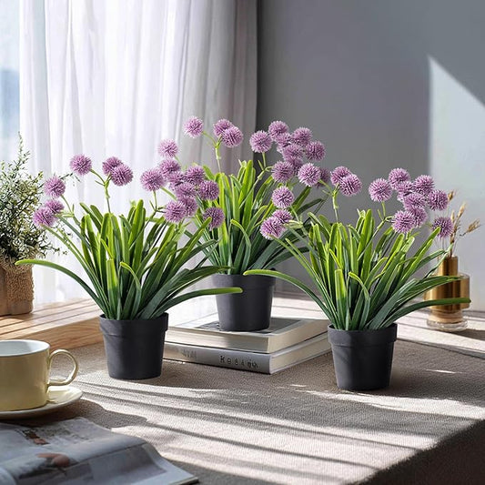 3 Pack Fake Small Plant in Pot Artificial Potted Flowers for Home Decor Fake Flower Plant Greenery Mini Faux Plant for Indoor Bedroom Living Room Office Shelf Bathroom Farmhouse Decor (Type 4)