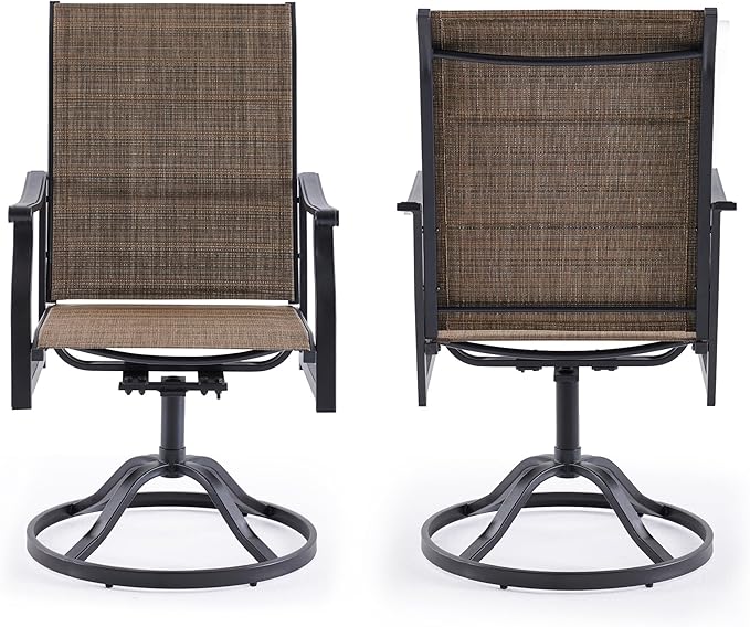 Patio Swivel Chairs Set of 2, Outdoor Dining Chairs with Padded Textilene, Swivel & Rocker Metal Outdoor Patio Dining Chairs All-Weather for Backyard, Brown Fabric with Black Frame