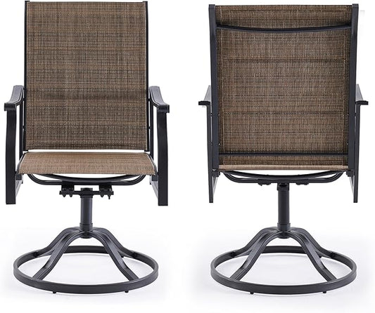 Patio Swivel Chairs Set of 2, Outdoor Dining Chairs with Padded Textilene, Swivel & Rocker Metal Outdoor Patio Dining Chairs All-Weather for Backyard, Brown Fabric with Black Frame