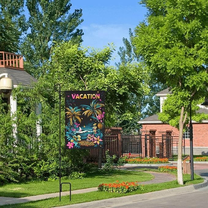 Vacation Garden Flag Vertical Double Sided Outdoor Yard Flags 12.5x18 Inch Burlap Banners for House Lawn