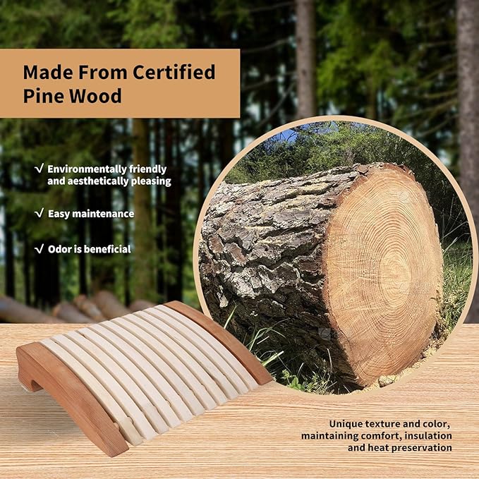 Sauna Headrest - Natural Wood Ergonomic Head Pillow for Home Sauna, Infrared Saunas Accessories, Neck Support Sauna Pillow