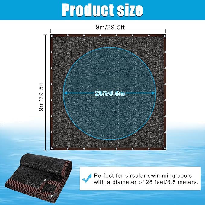 28ft Round Leaf Net Pool Covers for Above Ground Pool - Winter Cover Mesh Cover，29.5ft Mesh Swimming Pool Cover，Pool Safety Net Fits 28FT Above Ground Pools,Cover Size: 29.5 X 29.5 FT（Square）