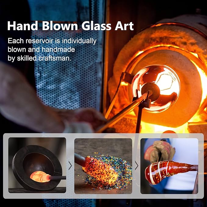 LUJII Solar Hummingbird Feeder for Outside, Color Changing, Hand Blown Glass, 32 fl.oz Never Leak, Waterproof & Rustproof, Lighted Lantern for Patio Decor, Unique Gift for Bird Lover (Ribbon)