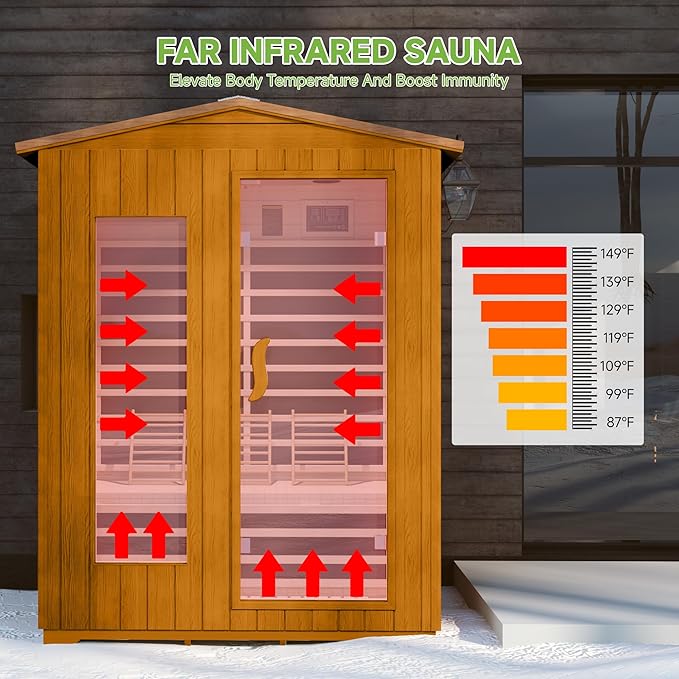 springspa Outdoor Infrared Sauna 3 Person for Home, 15amp Low EMF Far Infrared Spruce Wooden Sauna with Bluetooth,LCD Panel