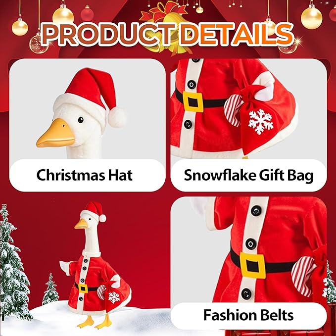 Christmas Santa Porch Goose Outfit for Large 23" High Cement or Plastic Goose Statue, Yard Goose Cloths with Snowflake Gift Bag and Christmas Hat Decor for Outdoor Lawn Gaden Patio
