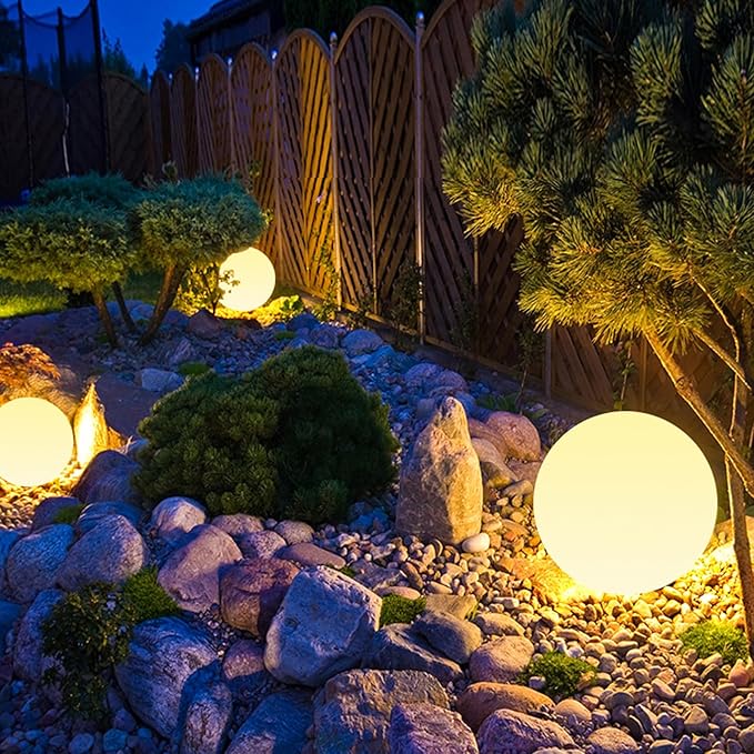 10-in Solar Globe Light Outdoor Waterproof, Dimmable Solar Balls for Garden w/Remote, Glowing Orb Light for Outside w/Ground Stake, Globe Floor Mood Lamp for Patio Yard Lawn Backyard Decor(16 Colors)