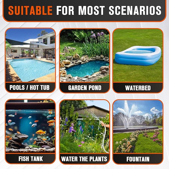 Sump Pump,Pool Cover Pump above Ground,submersible water pump Swimming Water Removal Pumps,for Swimming Pool Basement Garden Pond Tubs Draining,75W,Max Flow:850GPH,3 Adapters,25 Ft Power Cord (Black)