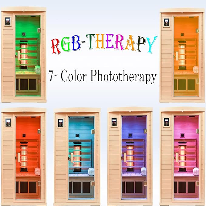 Ceramic Infrared Sauna 1 Person Infrared Sauna Hemlock Far Infrared Saunas for Home 2 in 1 Indoor Sauna Room with Low EMF Heaters + Ceramic Heating Cube-Chromotherapy-Bluetooth Speaker