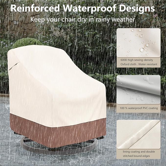 okcool Outdoor Swivel Chair Cover 2 Pack, Patio Chair Covers Waterproof Clearance, (30" W x 34" D x 38.5" H) Lawn Furniture Covers, Beige & Brown